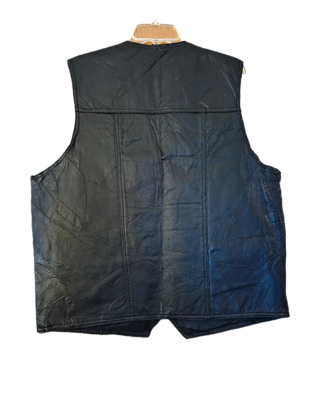 Navarre Leather Co Genuine Black Leather Vest Patchwork Western Biker Size XL - Picture 3 of 3